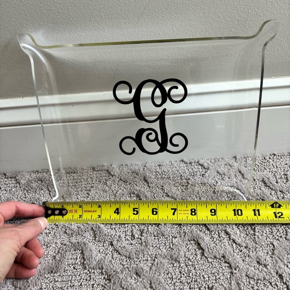 Clear Enamel Covered Cheese Board Dish with Serving Tray Monogram G Gift Party - Picture 2 of 7